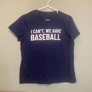 NWOT Womens Funny Baseball Mom I Can't We Have Baseball T-Shirt Navy Blue Medium